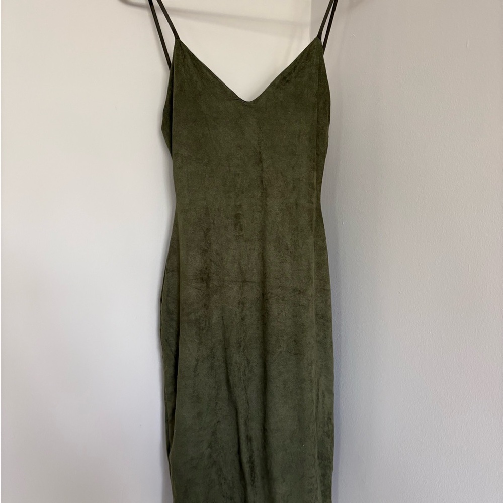Windsor Olive Green Slip Dress with Double Spaghetti Straps